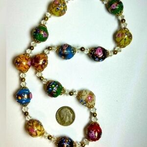 Murano Multicolor Beaded Necklace with Gold Accents